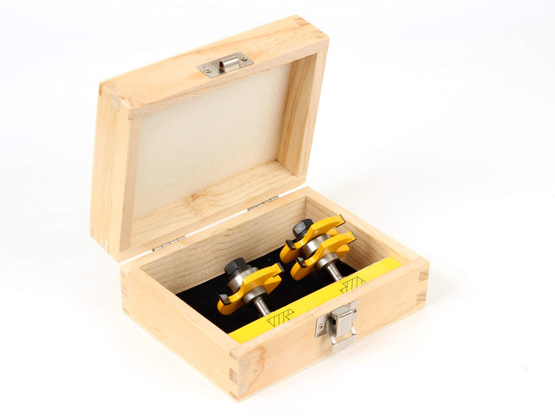 YONICO Tongue and Groove Router Bits Set Up to 3/4-Inch Stock 1/2" Cutting Depth 2 Bit Set 1/4-Inch Shank for Edge-to-Edge Hardwood Flooring, Paneling, Cabinet Door, Plywood Sheathing 15221q Up to 3/4" Stock - 1/2" Depth - 1/4" Shank