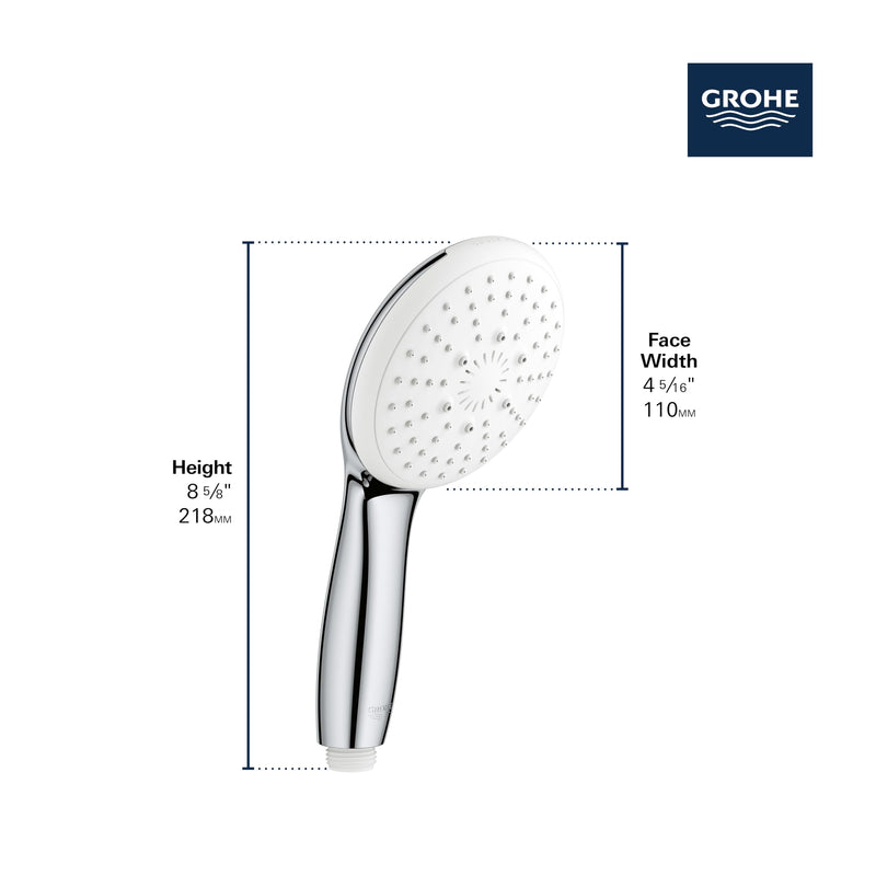GROHE 26758002 Tempesta Hand Shower, 3-Spray, Round, 1.75 GPM, StarLight Chrome