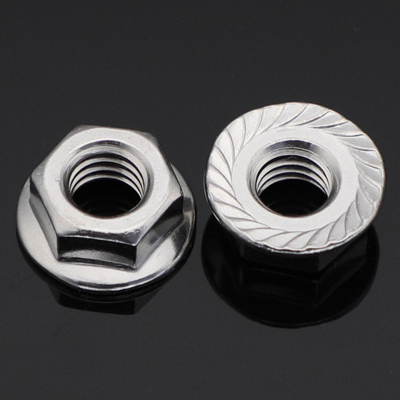 1/4-20 Serrated Flange Hex Lock Nuts, Stainless Steel 18-8 (304), Bright Finish, 100 PCS 1/4-20