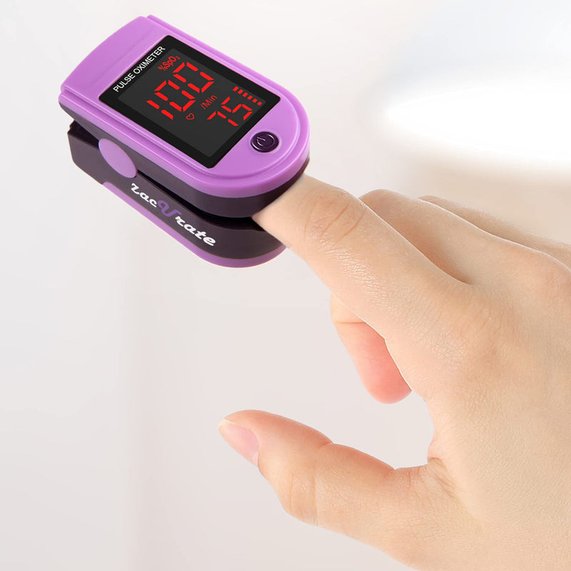 Zacurate Pro Series 500DL Fingertip Pulse Oximeter Blood Oxygen Saturation Monitor with Silicone Cover, Batteries and Lanyard Mystic Purple