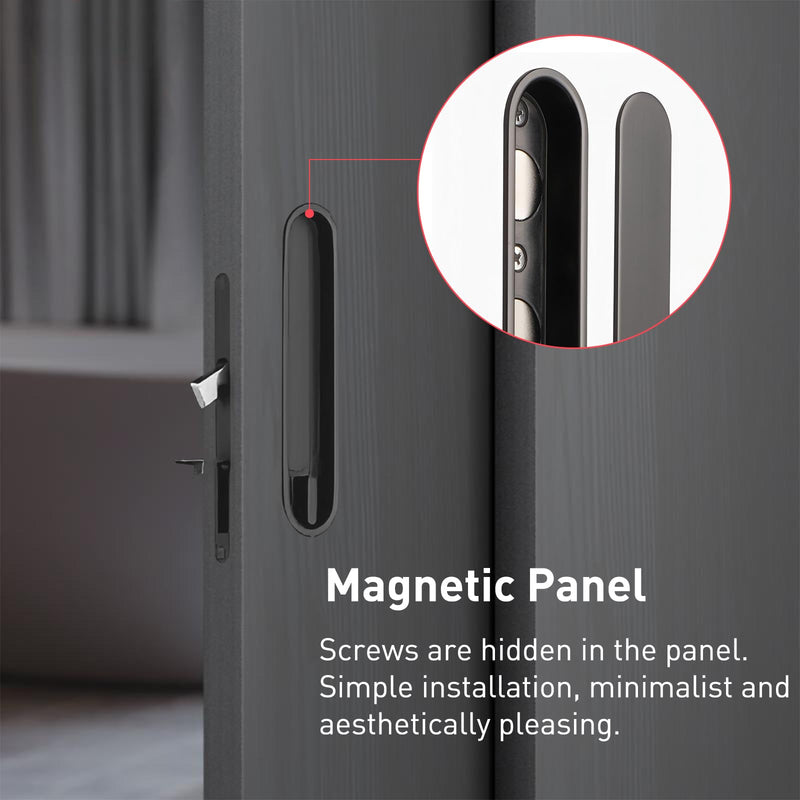 Pocket Door Lock and Pull Recessed Sliding Door Handle 6 Inch Invisible Door Lock Hidden Edge Pull No Key for Doors for Bedroom Kitchen (Black, for 1.38"-1.77" Door)