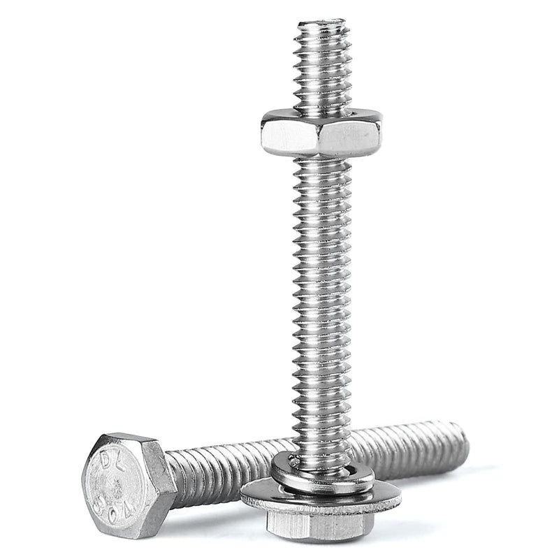 #10-24 x 3 Hex Head Bolts Screws, Nuts, Flat and Lock Washers Assortment Kit, 304 Stainless Steel(18-8), Bright Finish, Machine Fully Thread 10Sets #10-24 x 3" (10Sets)