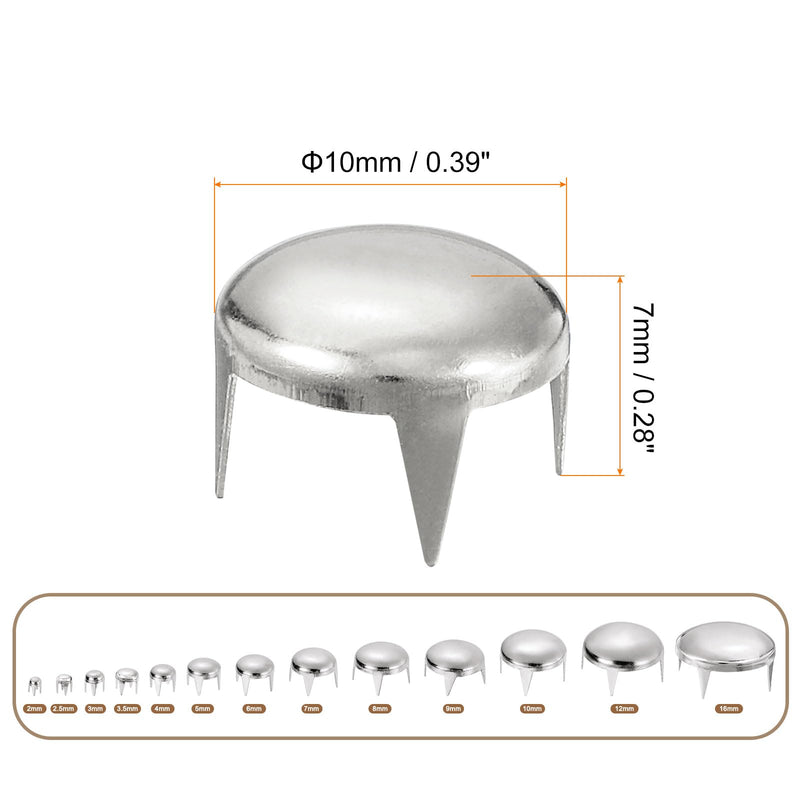 uxcell 160Pcs Silver Round Dome Rivets, 10mm Brass Spike Studs Spots Punk Rock Nailheads Claw Beads for DIY Clothes Belt Bag Shoes Bracelet Leather Craft