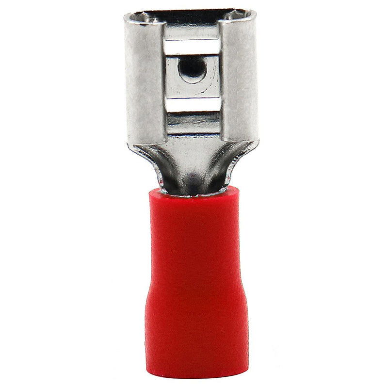 Baomain Female Quick disconnects Vinyl Insulated Spade Wire Connector Electrical Crimp Terminal 22-16 AWG 6.3mm 1/4" Red (100PCS) 100