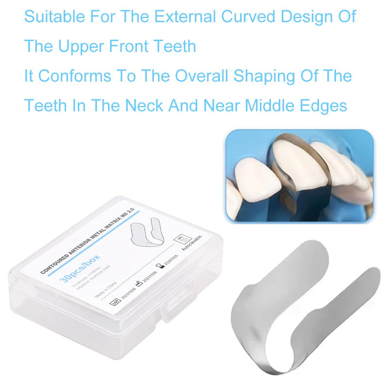 Dental Anterior Matrix Bands Metal Restoration Matrix Bands for Front Teeth 30Pcs,Thickness 30μm