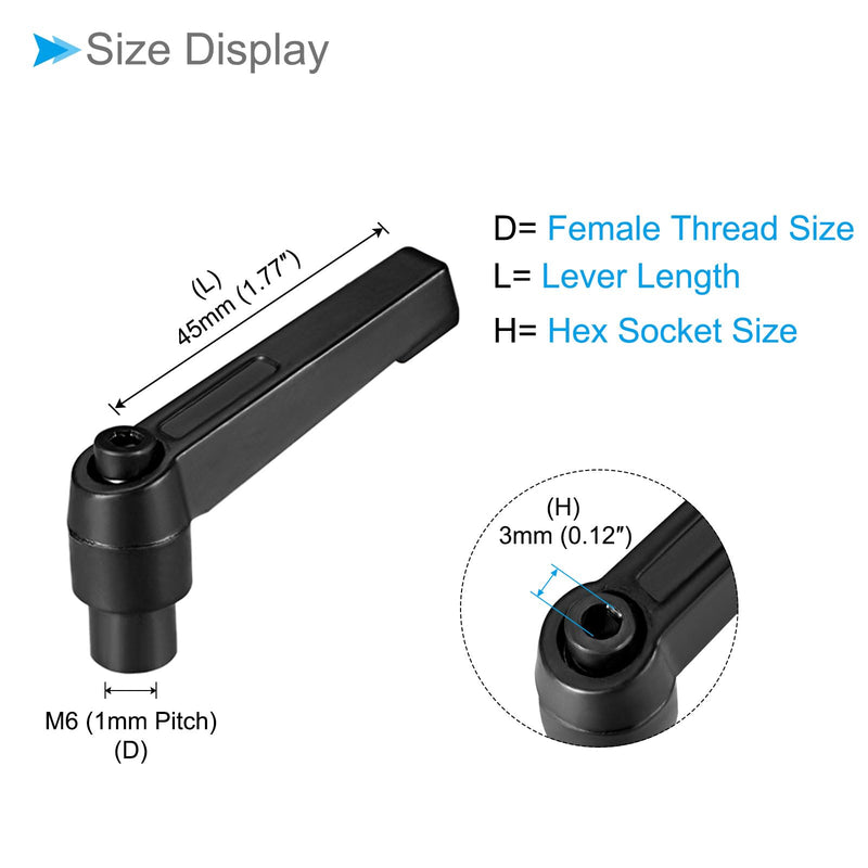 Clamping Lever Handles, M6 Female Thread 45mm Lever, Adjustable Quick Release Locking Rotating Knobs Black - (Applications: for Lathe Machinery), 8-Pieces
