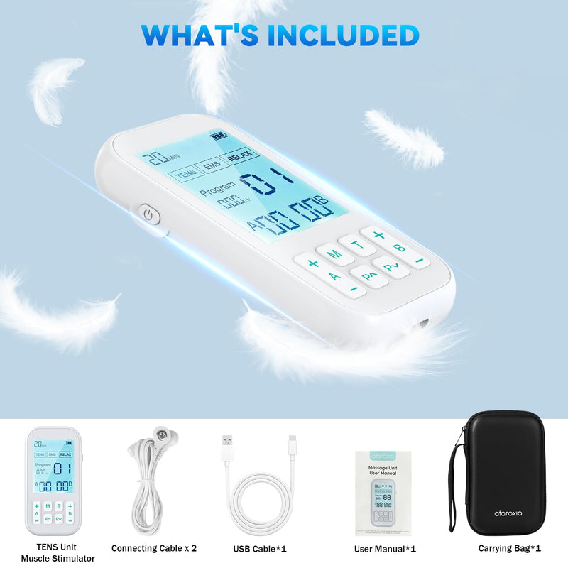 TENS Unit Muscle Stimulator, 3-in-1 EMS Massager Machine, Masajeador Muscular Electrico with 60 Modes, for Gradual Shoulder, Sciatica, Muscle Relaxation,Relieve Back Pain, with 12 TENS Pads