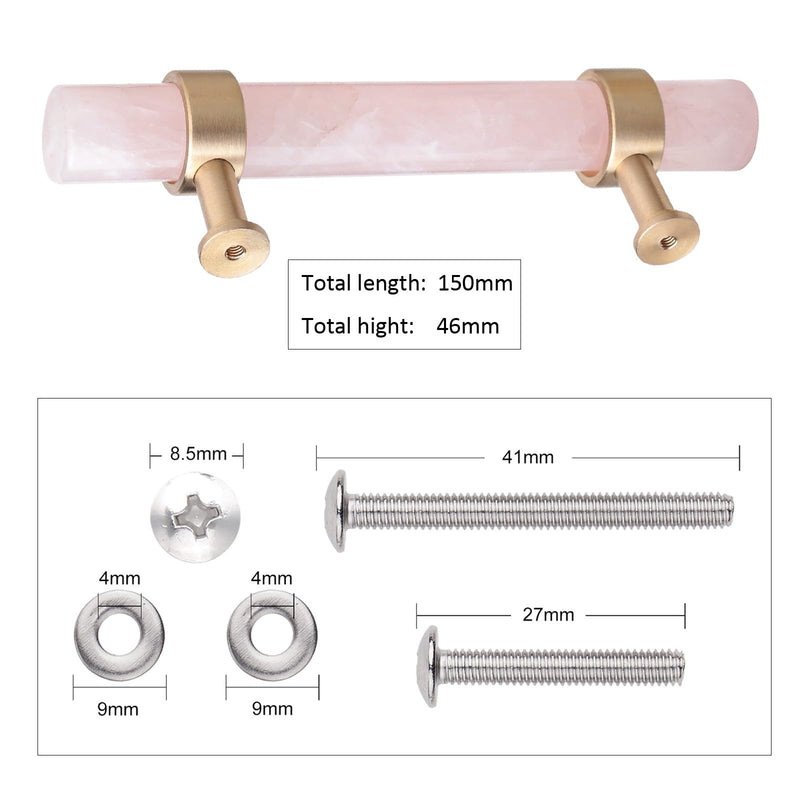 mookaitedecor 2 Pcs Brushed Brass with Rose Quartz Crystal Drawer Knobs Pink