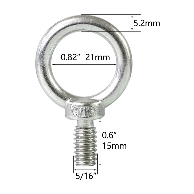 5/16" UNC Lifting Shoulder Eye Bolts, Marine Grade 316 Stainless Steel Threaded Nut Fastener, 4 Packs 5/16"-18X0.6"