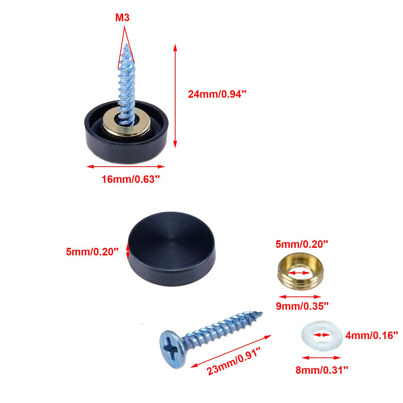 Mirror Screws Cap,8Pcs 16mm(5/8") Black Stainless Steel Mirror Nails Decorative Screw Caps Advertising Nails