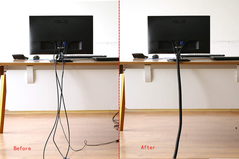 Alex Tech 20ft - 1.5 inch Cord Protector Wire Loom Tubing Cable Sleeve Split Sleeving for USB Cable Power Cord Audio Video Cable - Protect Cat from Chewing Cords - Black 1.5"-20ft