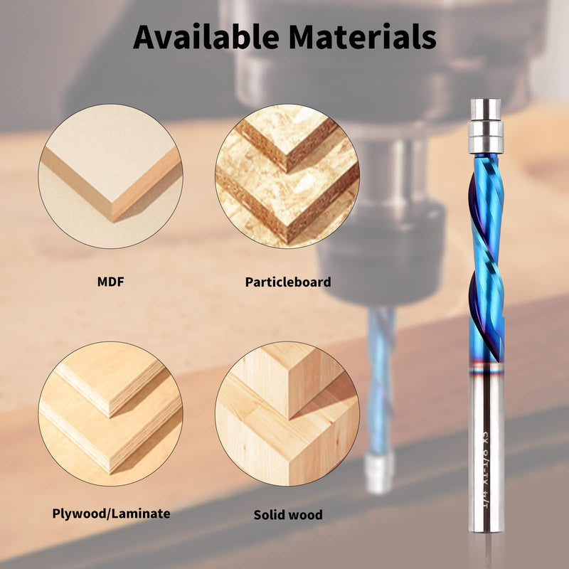 Downcut Spiral Flush Trim Router Bit, 1/4 Inch Shank Solid Carbide Flush Trim Router Bits Spiral with Nano Coated by EANOSIC (1/4" Shank Down-Cut) DOWN CUT