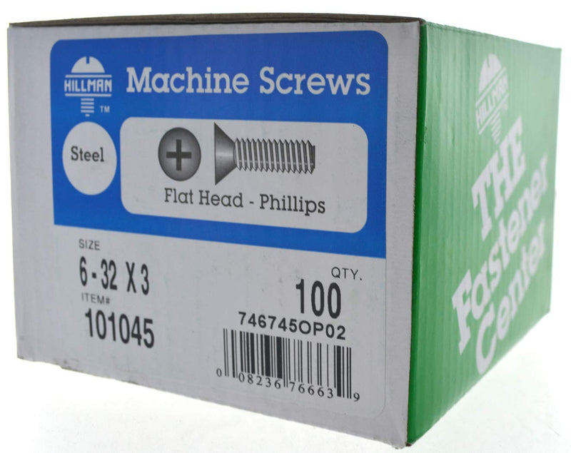 101045 6-32-Inch x 3-Inch Flat Head Phillips Machine Screw, 100-Pack