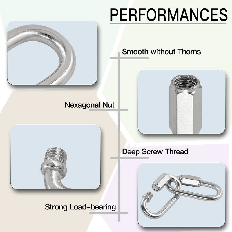 5pcs M6 Quick Link Chain, 1/4 Inch Stainless Steel Quick Links, D Shape Locking Quick Connector - 870lb Capacity