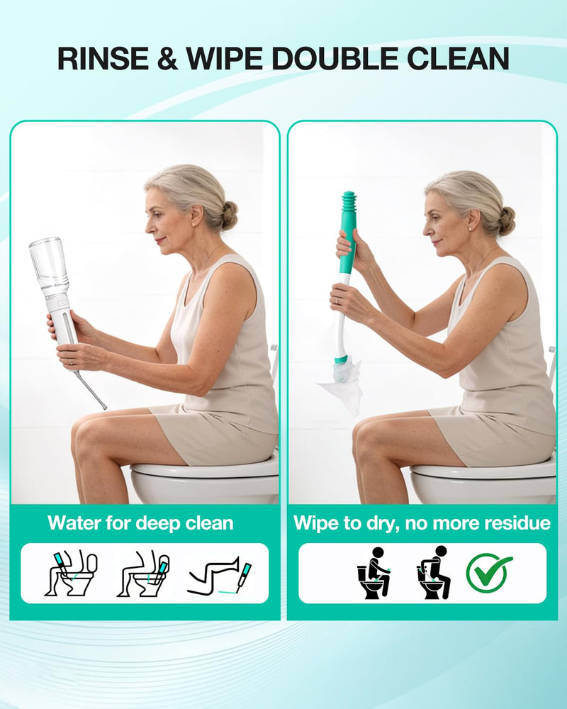Portable Bidet Toilet Aid Wiper Tool Set for Travel - 400ML Bottle - 3 Pressure Modes - IPX7 Waterproof - Compact Design with Dust Bag for Daily Cleaning & General Use White+green