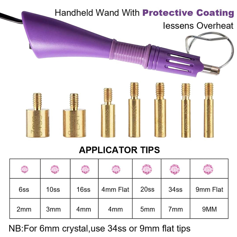 Hotfix Rhinestone Applicator, 7 in 1 Professional Iron-on DIY Hot Fix Tool Rhinestone Setter Applicator Wand Crystal Gem Tool Kit with 7 Different Sizes Tips and Support Stand (Purple) American Standard1