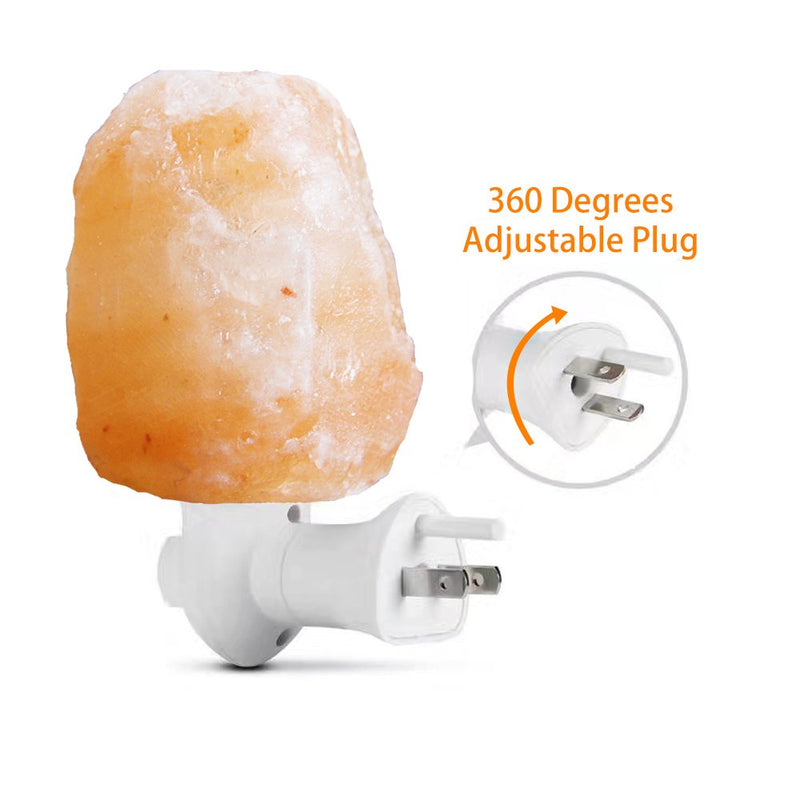 Himalayan Salt Lamp Night Light Plug in, Certificated 360 Degree Rotatable Wall Plug with Extra 2 Replacement Bulbs Bathroom Bedroom Night Light, Pink Crystal Rock Salt Hand Crafted Natural-1 pack