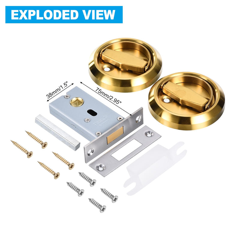 PATIKIL 4.8mm Round Recessed Pull Handle Knob, Pack Recessed Pulls Hidden Concealed Handle Knob with Screws for Sliding Door Drawer, Gold Tone