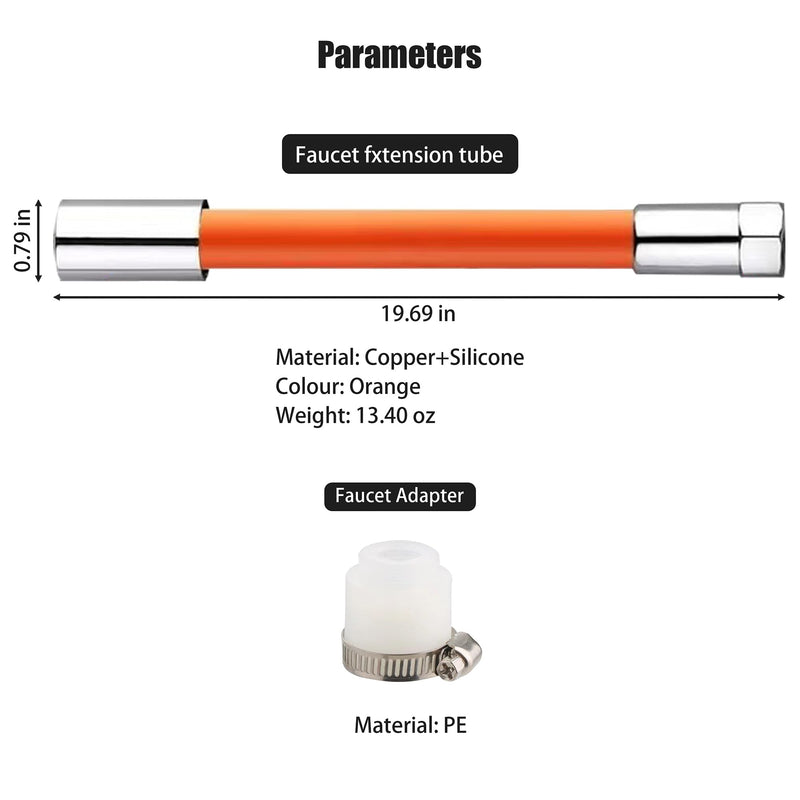 Faucet Extension Tube,360 Degree Rotatable Extender Hose,Bendable/Shapable/Flexible Water Tap Pipe,Splash Proof Foaming Mouth,Kitchen/Bathroom/Garden Tool,Copper Connector/Adapter,Black(19.7in/50cm)