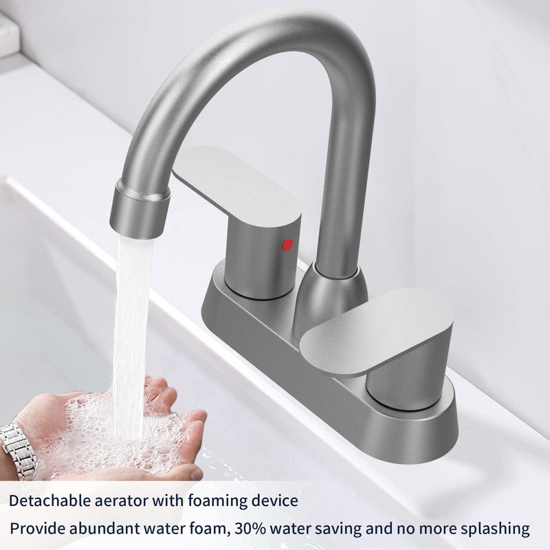 Bathroom Faucet Brushed Nickel 2-Handle Bathroom Sink Faucet 360 Degree High Arc Swivel Spout Centerset 4 Inch Vanity Faucet RV Bathroom Faucet 3 Holes Lavatory Faucet without drain 4 inch c