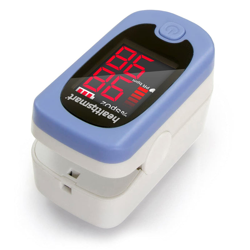 HealthSmart Pulse Oximeter for Fingertip, Displays Blood Oxygen Saturation & Pulse Rate, Accurate & Reliable, Batteries & Lanyard Included Red OLED ONE SIZE