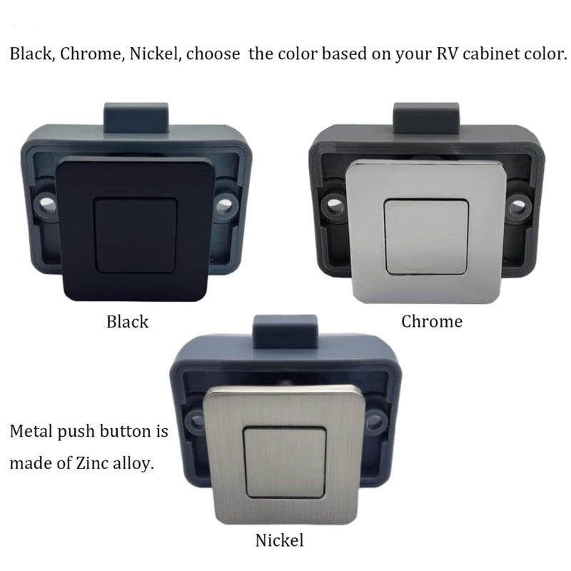 RV Metal Cabinet Locks, Metal Push Button, Square Cabinet Latch for RV Motorhome Camper Truck Caravan Van Yacht Boat Marine, Camper Cupboard Knob RV Cabinet Latches (Black 5PC) Black 5PC