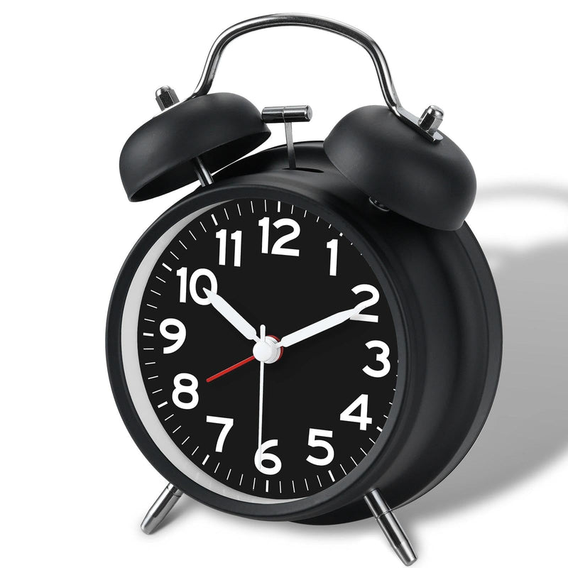 AKCISOT Loud Alarm Clock for Heavy Deep Sleepers, 4.5 Inches Analog Metal Twin Bell Clocks Battery Operated with Backlight for Bedroom Bseide, Old Fashioned for Desk Home Decoration (Black) B_black 4.5 Inch