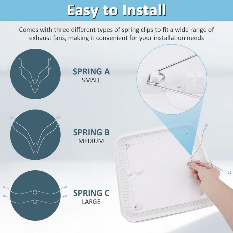 FG701S White Exhaust Bath Fan Grille Cover With Springs for NuTone Broan 678 FG701S, Ventilation Cover Bathroom Ceiling Fan Cover - 13.25" x 13.25"