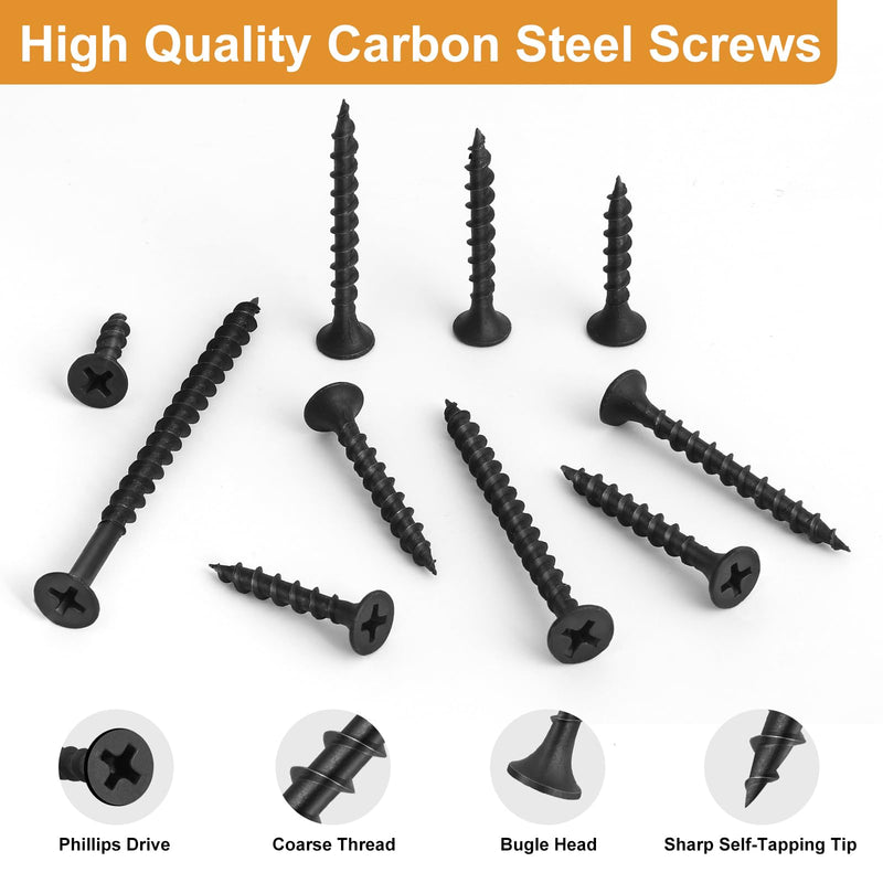 170pcs #6 × 1-1/2 inch Drywall Screws, Black Wood Screws, Coarse Thread Sheetrock Screws, Phillips Head Drive, High Hardness Black Screws for Drywall, Sheetrock, Wood #6 × 1-1/2"(170pcs)