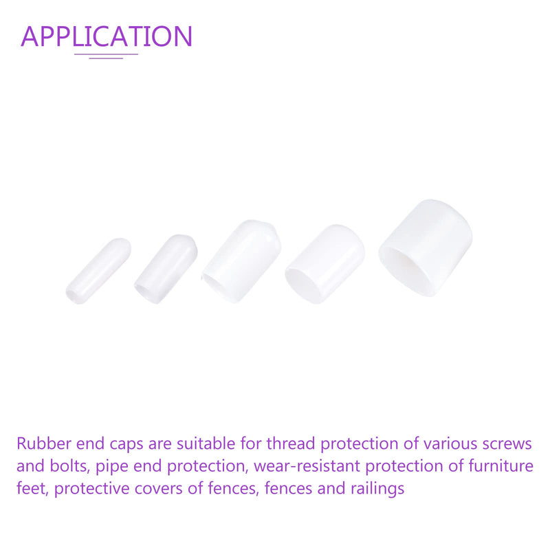 DMiotech 50 Pack 1/8" 3/16" 1/4" 5/16" 3/8" ID White Screw Thread Protectors Rubber End Caps Bolt Covers for Screw Bolt Furniture Pipe