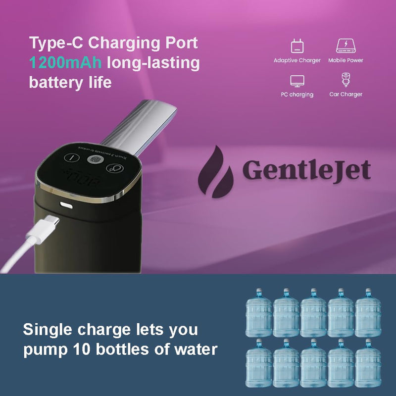 Automatic Water Dispenser Pump for 5 Gallon Bottle - Digital Display, Type-C USB Charging, Portable Electric Water Pump, Foldable Spout, Quantitative & Continuous Dispensing (Black - Silver) Black - Silver - NewNest Australia