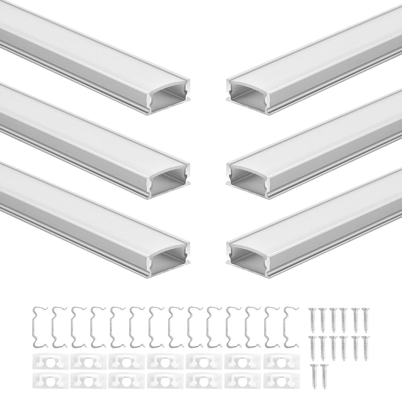 VEVOR 6-Pack 3.3 ft/1M U Shape LED Aluminum Channel, with Milky Cover, End Caps and Mounting Clips, Aluminum Profile for LED Strip Light Installations, Easy Installation, for Under Cabinet Counter 6Pcs* 3.3ft