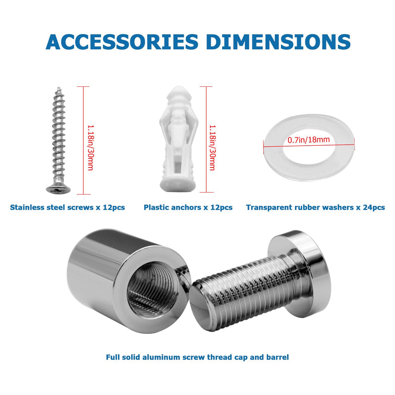 5/8” x 3/4” Inch 12PCS Aluminum Solid Sign Standoff Screws for Acrylic Advertising Screw wall Fixing standoffs mounts Glass Display Signs (Polished Chrome Color) Polished chrome 5/8" x 3/4" Inch