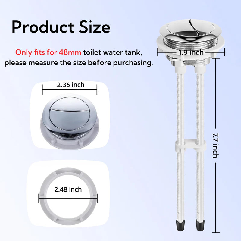 2-Pack Universal Dual Flush Toilet Button Replacement - 48mm Adjustable Chrome Top-Mount Kit for Glacier Bay, TOTO, KOHLER & Most Brands