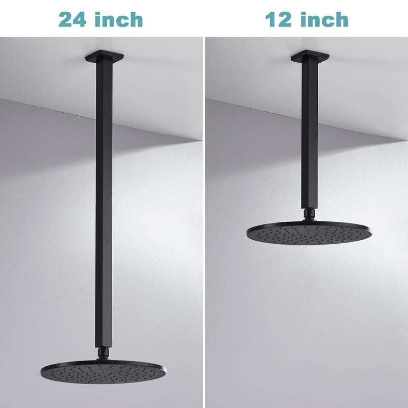 BESTILL 24 Inch Matte Black Ceiling Mount Shower Arm and Flange, Square Rain Shower Arm