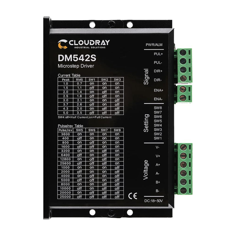 Cloudray 2-Phase Stepper Motor Driver DM542S 1.0-5.0A 24-48VDC 1/128 Micro-step Resolutions for CNC Nema 17, 23, 24 and 34 Stepper Motor For CNC Engraver