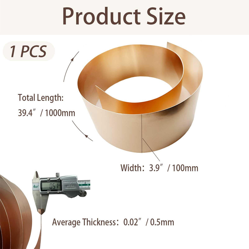 99.9% Pure Copper Sheet Roll, 1m x 100mm x 0.5mm Copper Strip, Metal Foil for Roof Flashing, Electrical Projects, DIY Crafts (1 Roll) 1000 x 100 x 0.5 mm 1
