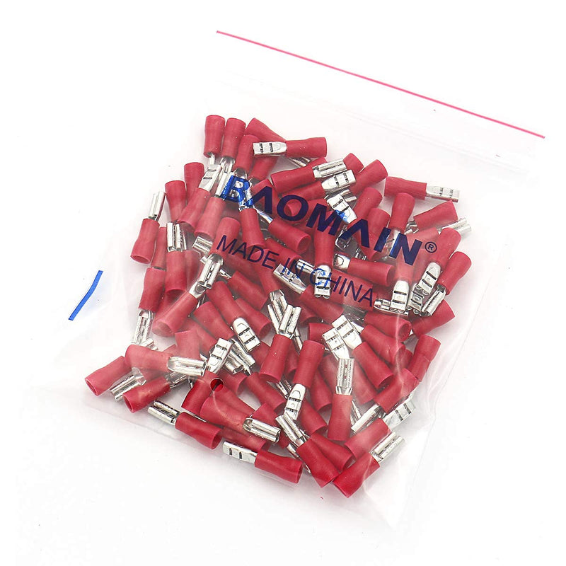 Baomain 0.11" Red Female Insulated Spade Wire Connector Electrical Crimp Terminal 18-22 AWG 2.8 x 0.5mm (100PCS) 100