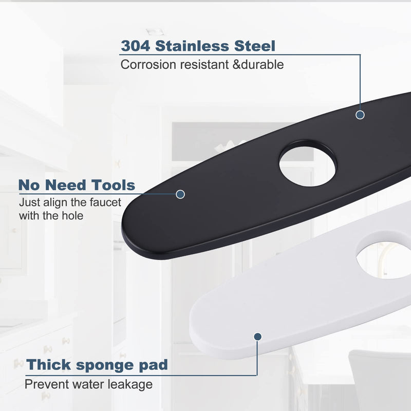 Faucet Plate, ALEASHA Kitchen Sink Cover Stainless Steel Plate Matte Black for 1 or 3 Hole Bathroom or Kitchen Sink Faucet 10 Inch Escutcheon Hole Covers