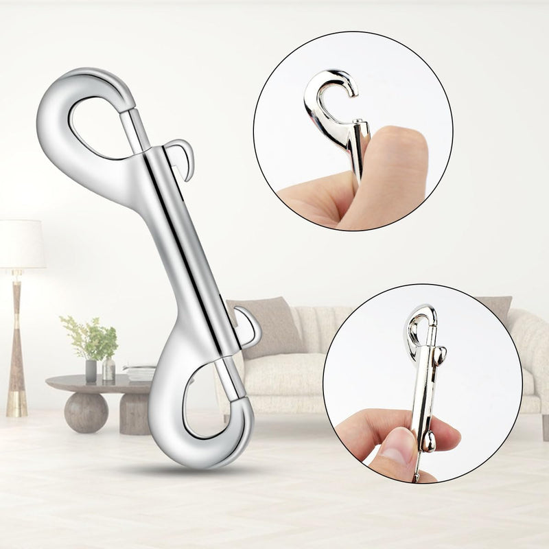 6 Pack Double Snap Hooks Double Ended Bolt Snaps Hook Double Ended Clips Dog Leash Hook Clips Pet Chain Buckle Metal Trigger Snap Hooks Zinc Alloy Double Hook Clip Heavy Duty Chain Clip (Silver)