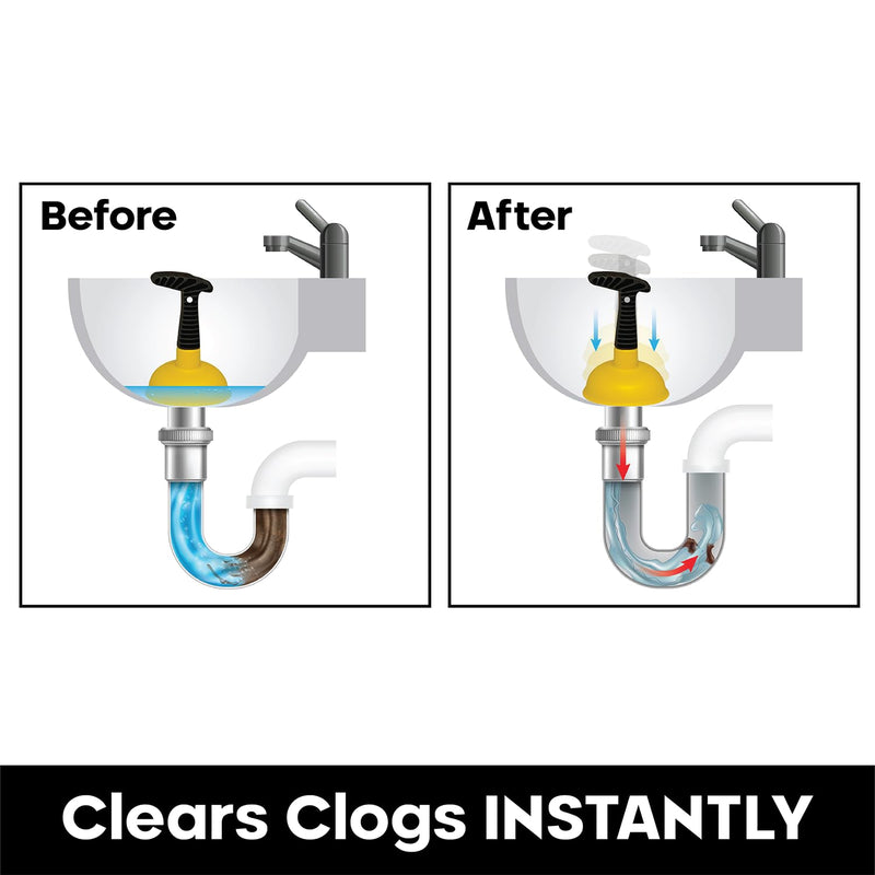 Sink Plunger, Powerful Mini Plunger with Short Handle, Easy-to-Use Small Unclogging Tool for Bathroom Drains, Shower, Bathtub, Toilet, RV and Kitchen Sink, Yellow, (6.1 x 4.2 x 2.9 Inch)
