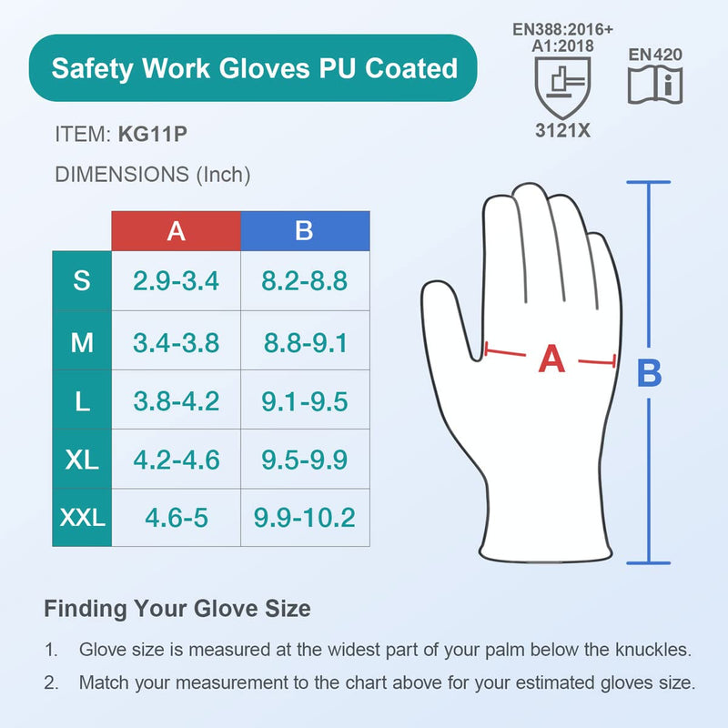 KAYGO Safety Work Gloves PU Coated,12 Pairs KG11PB Seamless Knit Glove for Men and Women, with Smooth Grip on Palm and Fingers, Ideal for General Duty Work (Large, Black) Large (Pack of 12)