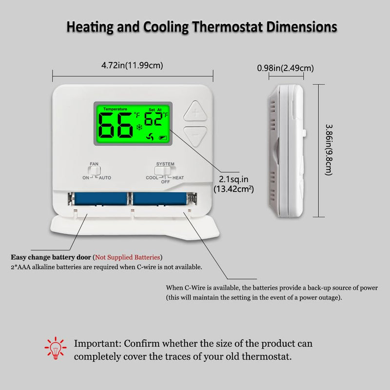 Non-Programmable Thermostats for Home Conventional Single-Stage Systems, up to 1 Heat/ 1 Cool Green Backlight