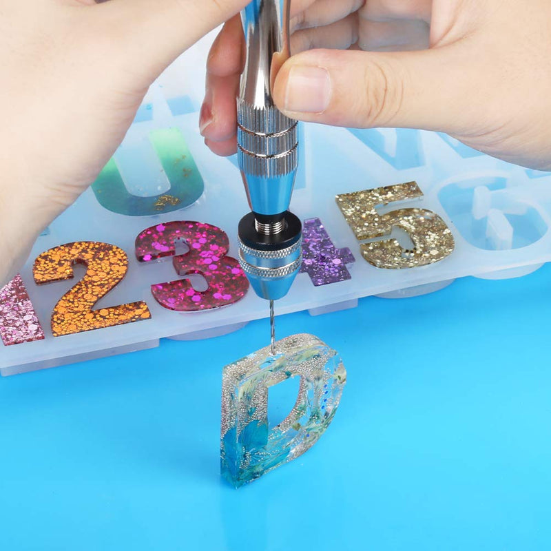 LEOBRO Pin Vise for Resin Casting Molds, Steel Hand Drill, Resin Drill with 10 PCS Drill Bit, Precision Hand Drill Tools for Epoxy Resin Arts Crafts, Wood, Clay, DIY Resin Keychain Jewelry Making A-silver