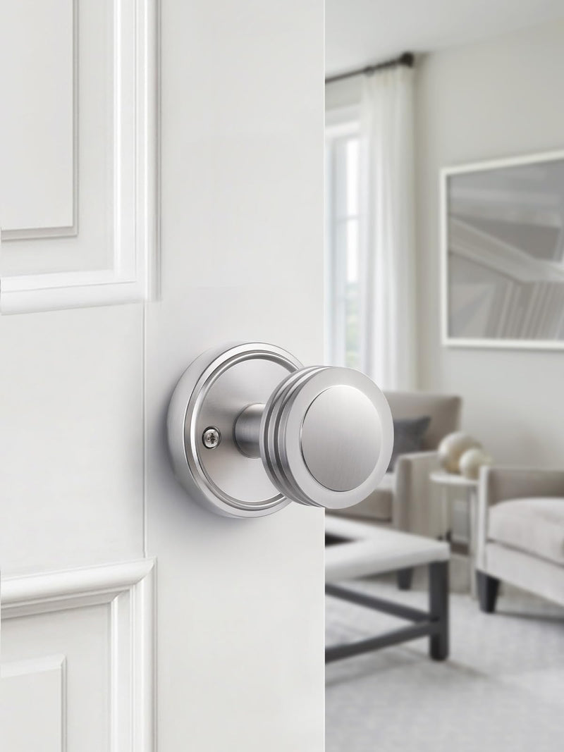 Passage Door Knob Closet Brushed Nickel Door Knobs, Hall Hallway Kitchen Pantry Interior Door Knob, Brushed Silver Door Handle, 1 Pack Passage