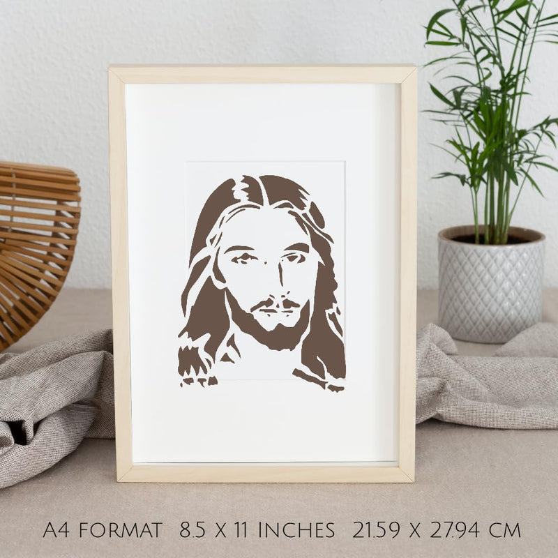 Jesus Christ Face Christmas - Stencil Template Reusable 8.5 x 11 Inches for Painting on Walls, Wood, Glass, Scarpbooking, Arts and Crafts, DIY - LIONX