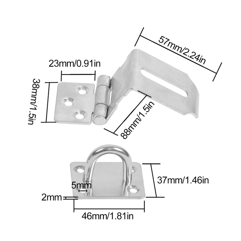 4 PCS 3 Inch 90 Degree Padlock Hasp, KINJOEK Stainless Steel Security Door Clasp Hasp Lock Latch, 2mm Extra Thick Door Gate Bolt Lock with 32 Mounting Screws 4