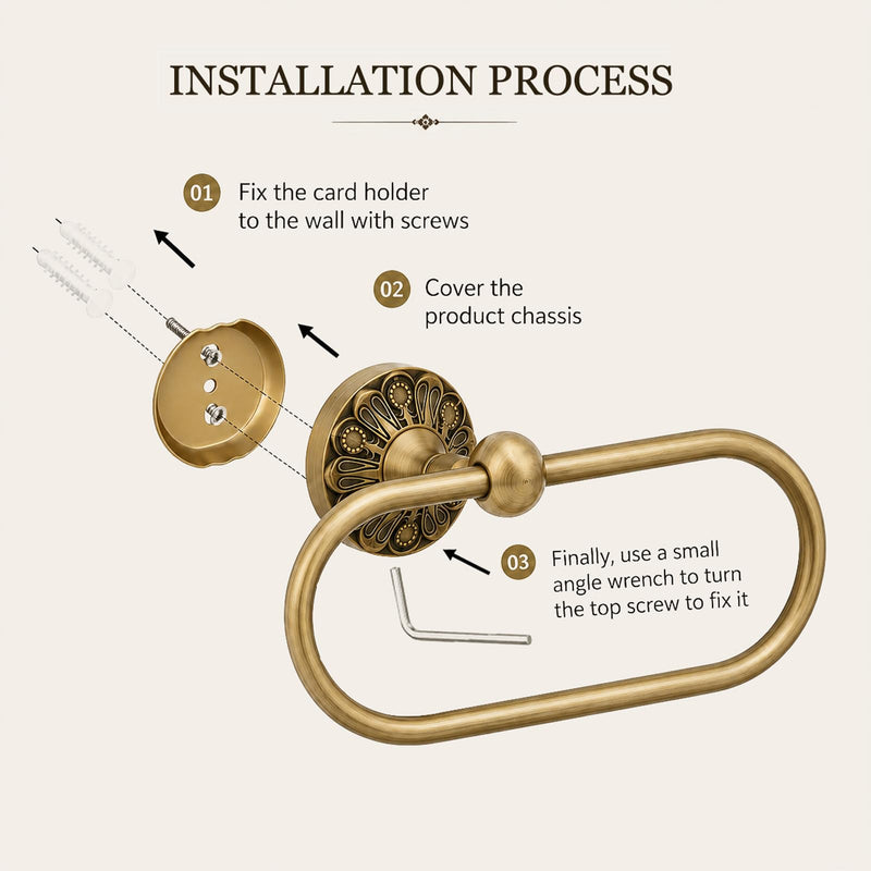 Antique Brass Toilet Paper Holder & Hand Towel Ring Set | Wall Mounted Oval Towel Ring with 180° Swivel & Concealed Screws, 2 Piece Rustproof Vintage Gold Brushed Bathroom Hardware