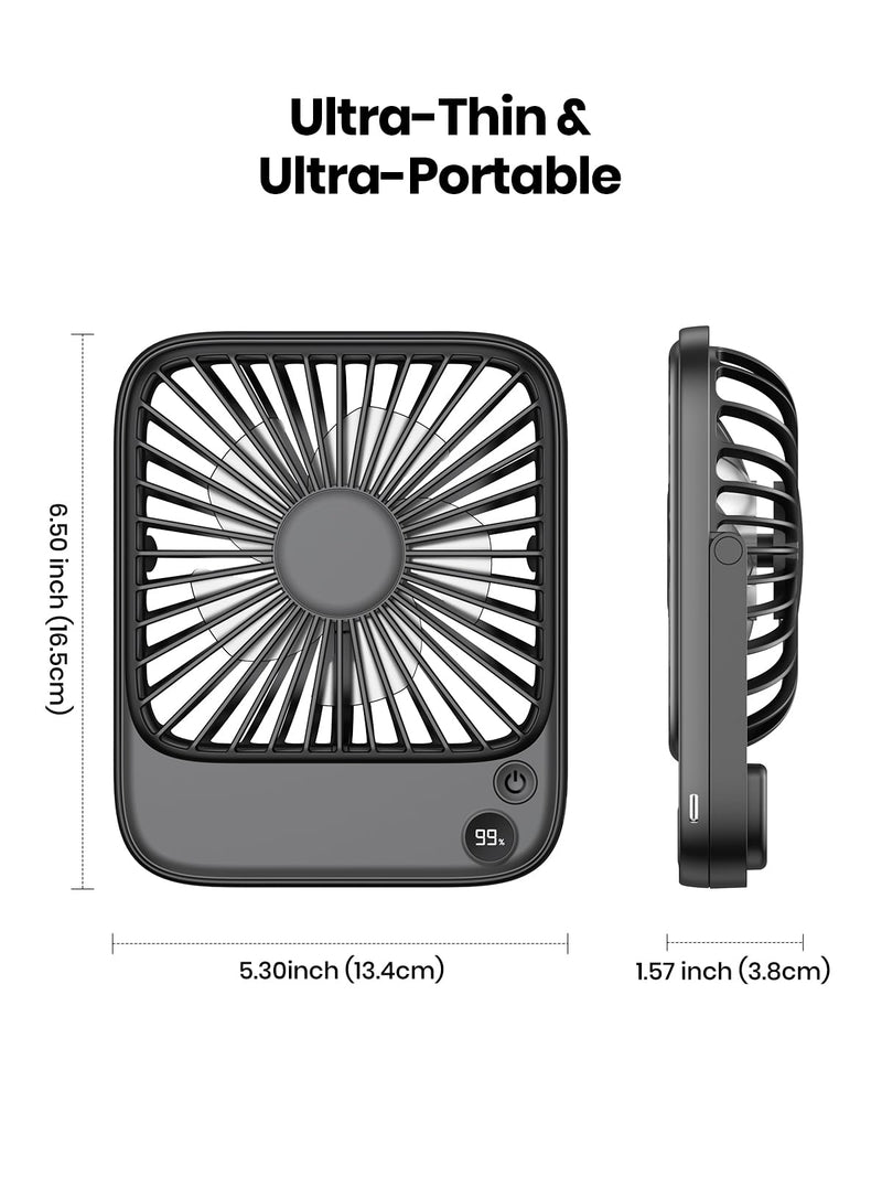 TOPK 2 Pack 5000mAh Portable Desk Fan, Ultra-Thin Rechargeable Battery Operated Fan with Digital Display, Quiet 4-Speed Small Personal Travel Fans for Office, Bedroom, Cruise, Outdoor Black & Pink