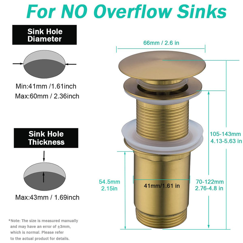 All Metal Bathroom Sink Drain,Pop-up Drain with Detachable Basket Stopper,Anti-Clogging Drain Strainer,Hair Catcher,for Vanity Vessel Sink Without Overflow,Champagne Bronze,SE83997PB-CB Champagne Bronze(without Overflow)